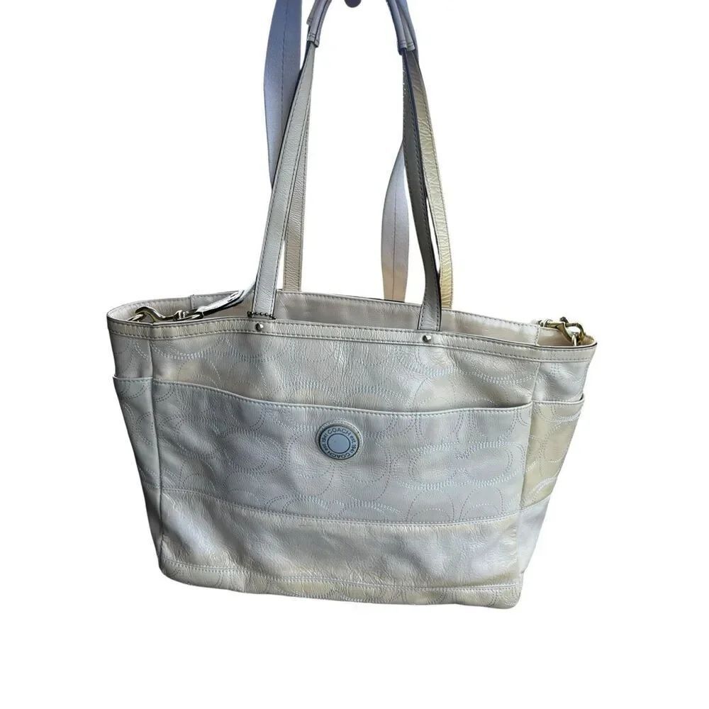 COACH baby Bag pale yellow Patent Leather Signature Travel Tote Baby vintage